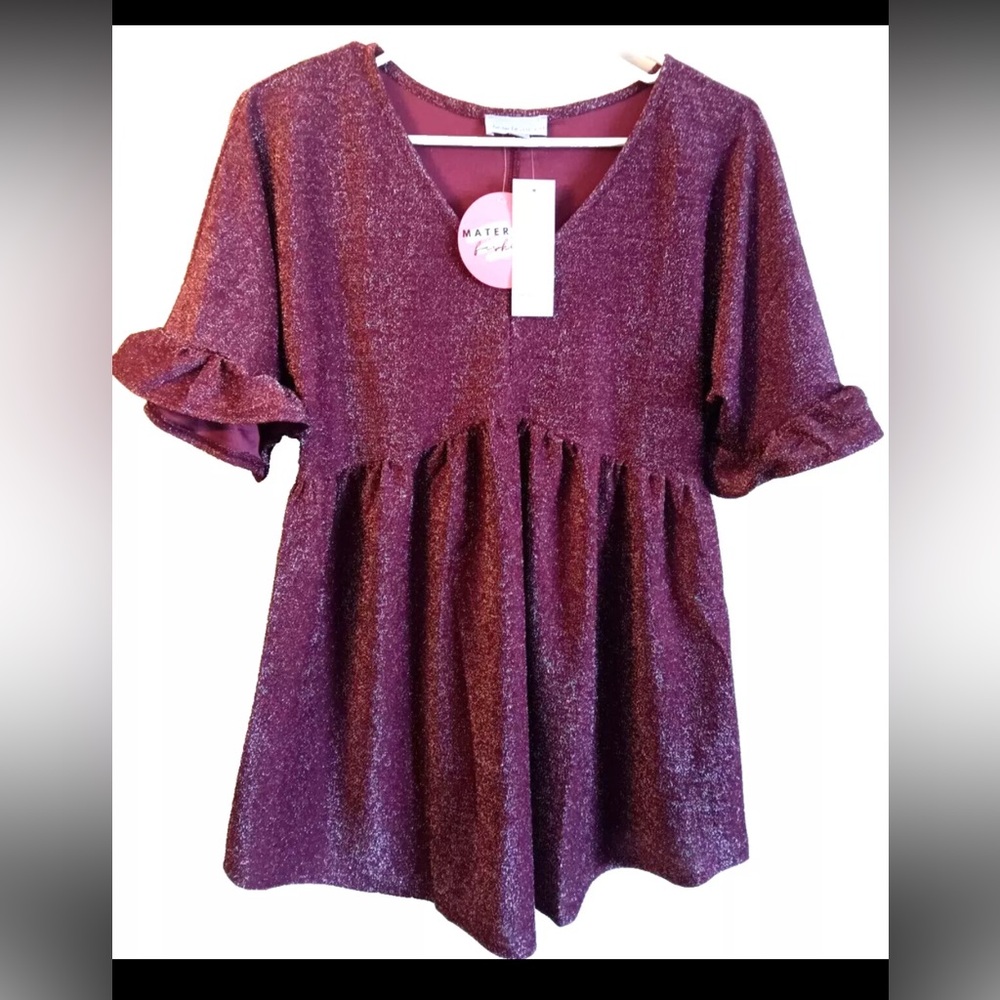 Womens JUNIPER LN MATERNITY SIZE: LARGE Maroon Glitter V-Neck Top Blouse